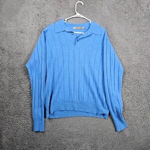 Raffi Cashmere‎ Blue Ribbed Collared Sweater Men's L 52